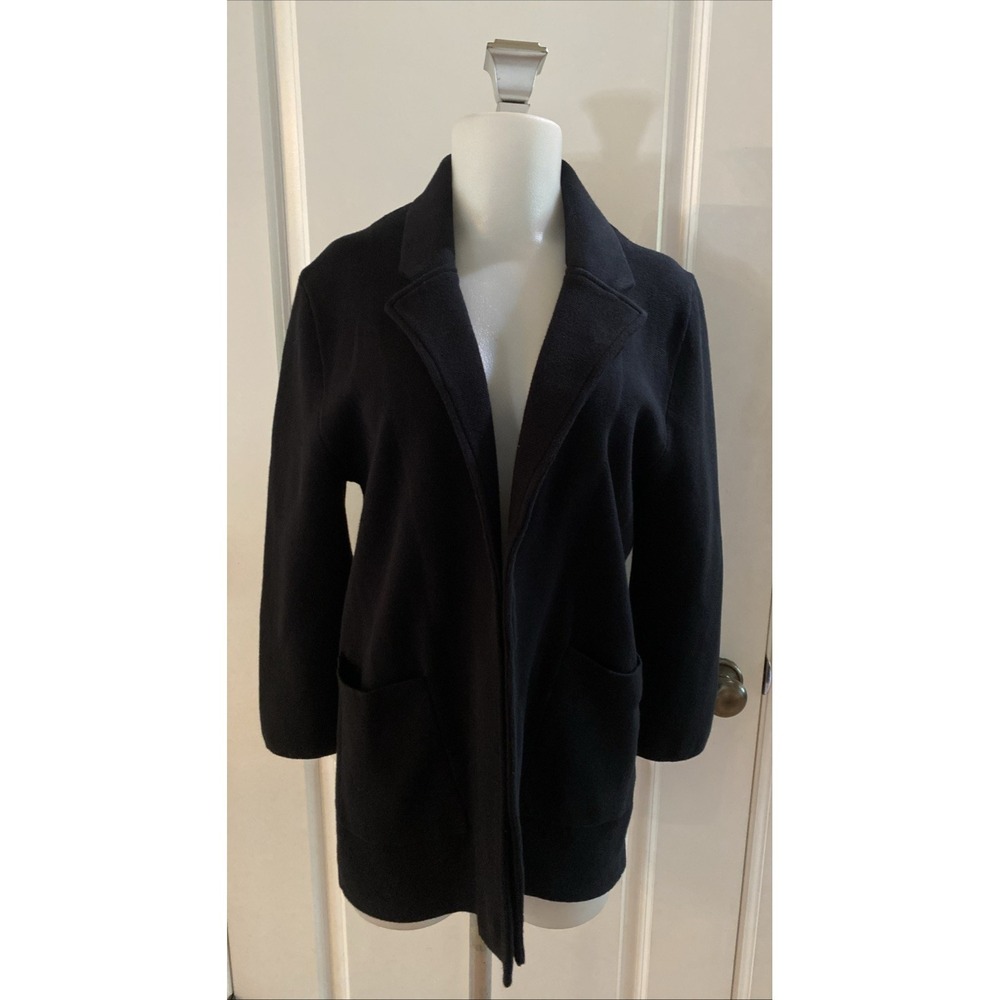 Quince Black Knit Blazer Cardigan Size Small Organic Cotton Open‎ Front Jacket